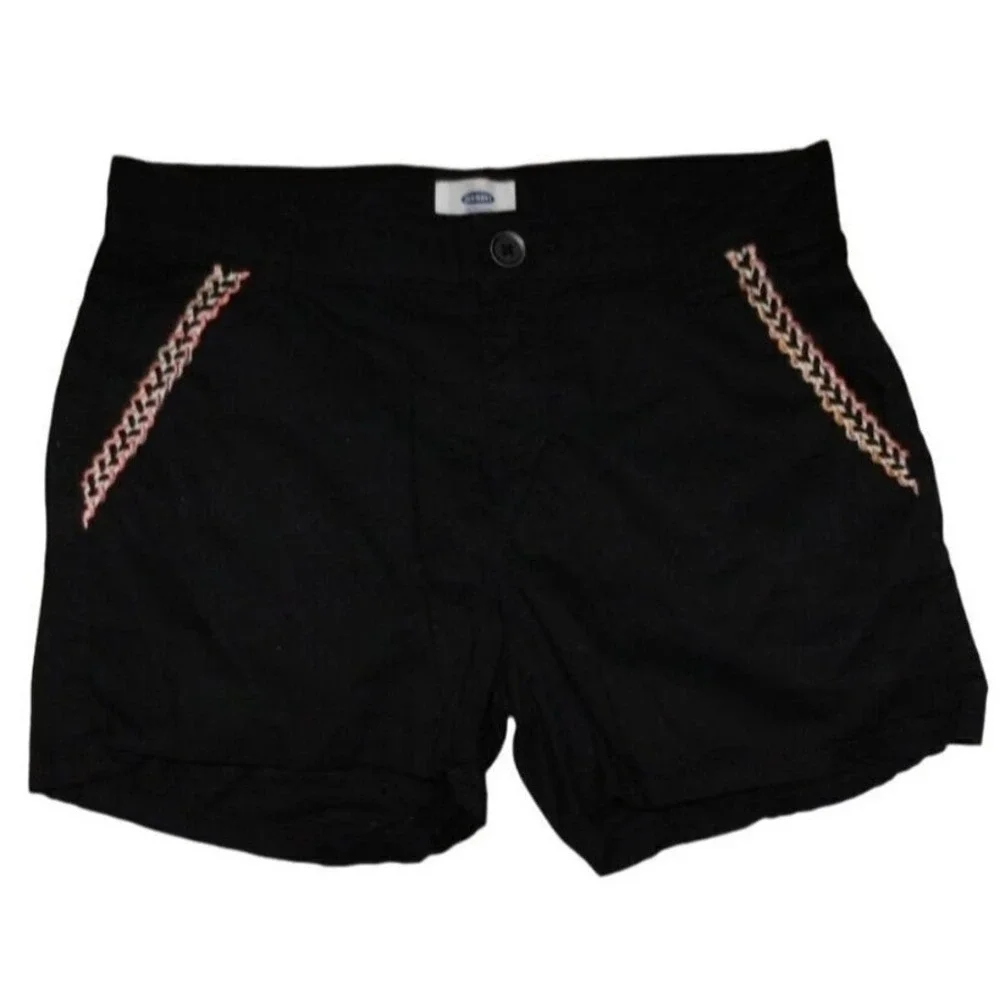 Old Navy Girls Black Shorts Casual Embroidered Pockets Cotton Size 14